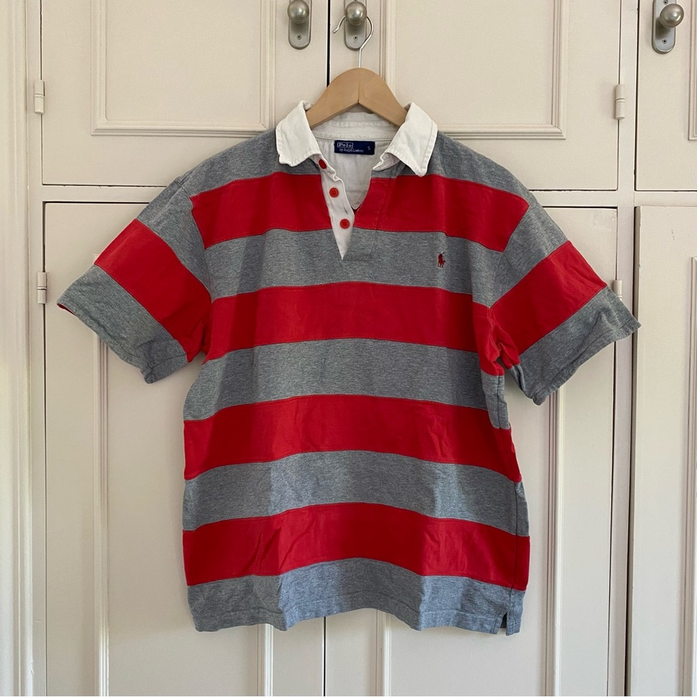 Ralph Lauren Gray Polo Shirt with Stripes